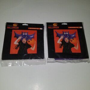 NEW 2 Happy Halloween Child Inflatable Hats Purple Bat Lot Costume Wings
